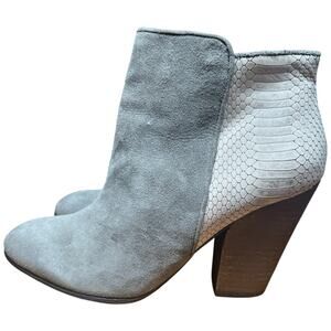 GUESS Cardio Women's 8.5 Ankle Boot Gray Lizard Suede Zip Leather Bootie READ